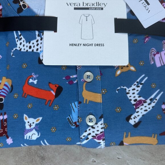 VERA BRADLEY BARK PARK DOGS HENLEY NIGHT DRESS/NIGHTSHIRT:NWT  MEDIUM or LARGE - Picture 12 of 15